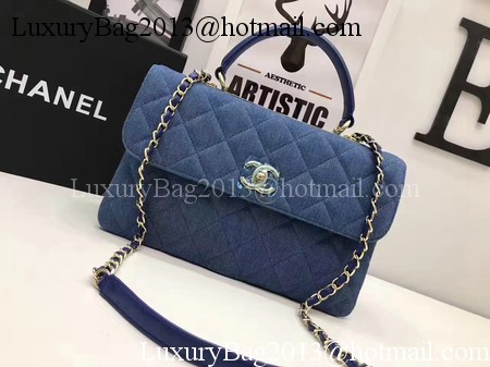 Chanel Classic Top Flap Bag Blue Original Denim A92236 Gold