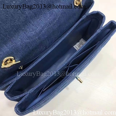 Chanel Classic Top Flap Bag Blue Original Denim A92236 Gold