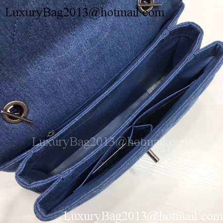 Chanel Classic Top Flap Bag Blue Original Denim A92236 Silver