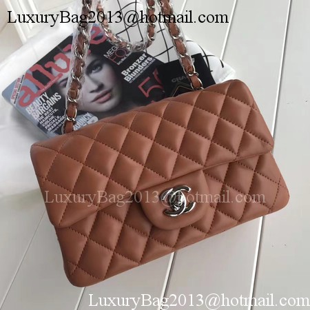 Chanel mini Classic Flap Bag Brown Original Sheepskin Leather A1116 Silver