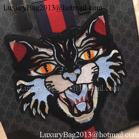 Gucci GG Supreme Tote with Embroidered Angry Cat 478326 Black