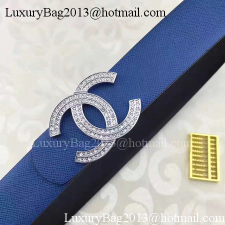 Chanel 30mm Blue Leather Belt CH5235 Silver