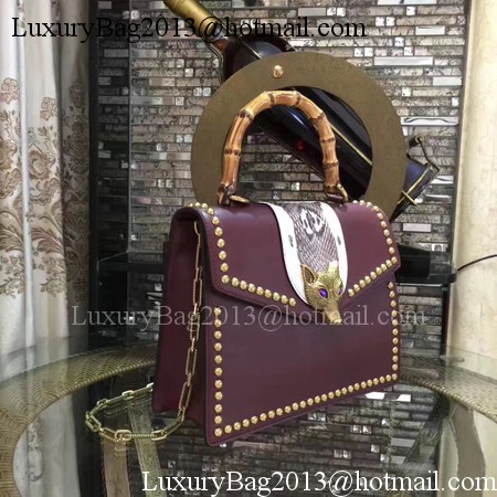 Gucci Broche Glossy Leather Top Handle Bag 466434 Wine