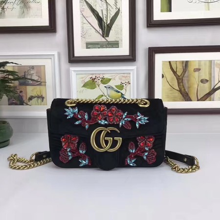 Gucci GG Marmont Embroidered Velvet mini Bag 446744 Black