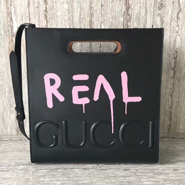 Gucci Ghost Calfskin Leather Shopper Bag 414476 Pink&Black