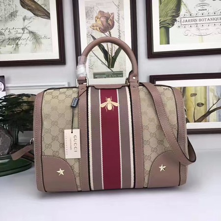 Gucci Vintage Web Multicolour Canvas Boston Bag 406868 Pink