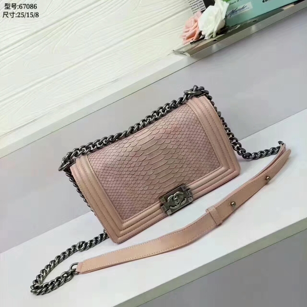 Chanel Le Boy Crocodile Leather Peach A67086 Silver