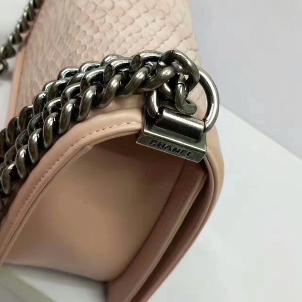 Chanel Le Boy Crocodile Leather Peach A67086 Silver