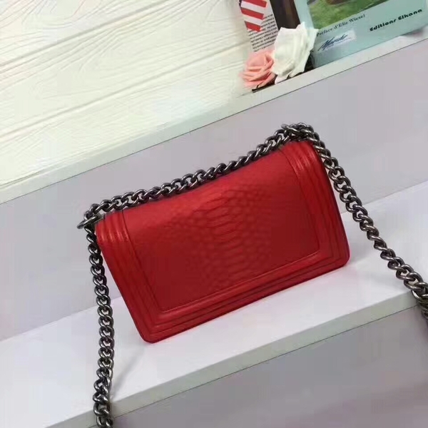 Chanel Le Boy Crocodile Leather Red A67086 Silver