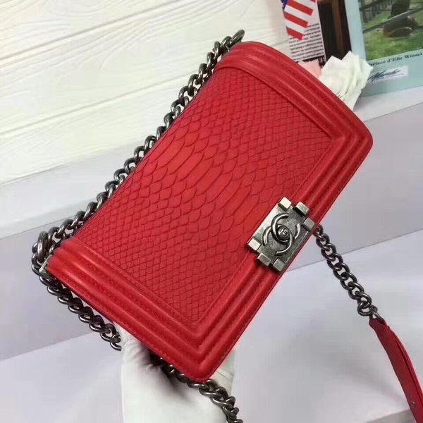 Chanel Le Boy Crocodile Leather Red A67086 Silver