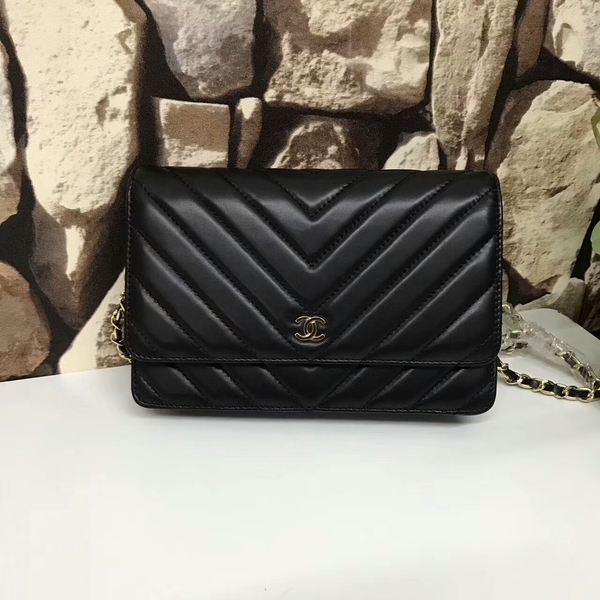 Chanel Classic Flap Bags Black Original Sheepskin Leather 33815 Glod