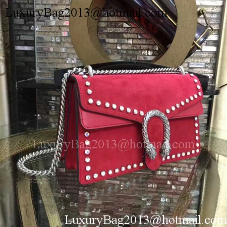 Gucci Dionysus Suede Shoulder Bag with Crystals 400249 Red