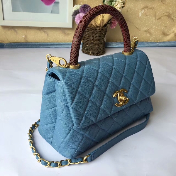 Chanel Tote Bag Skyblue Original Calfskin Leather 92990 Glod