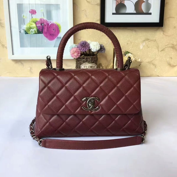 Chanel Tote Bag Dark Red Original Calfskin Leather 92990 Silver