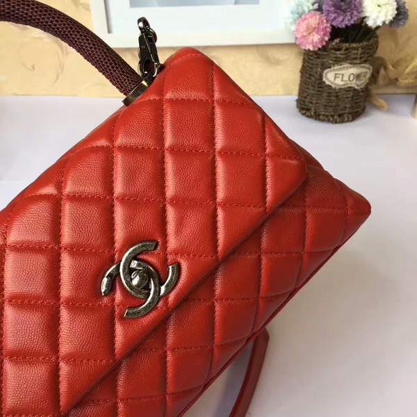 Chanel Tote Bag Red Original Calfskin Leather 92990 Silver