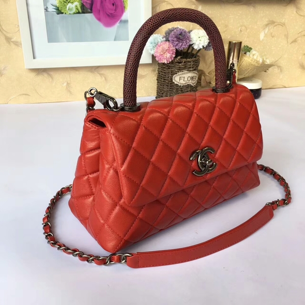 Chanel Tote Bag Red Original Calfskin Leather 92990 Silver