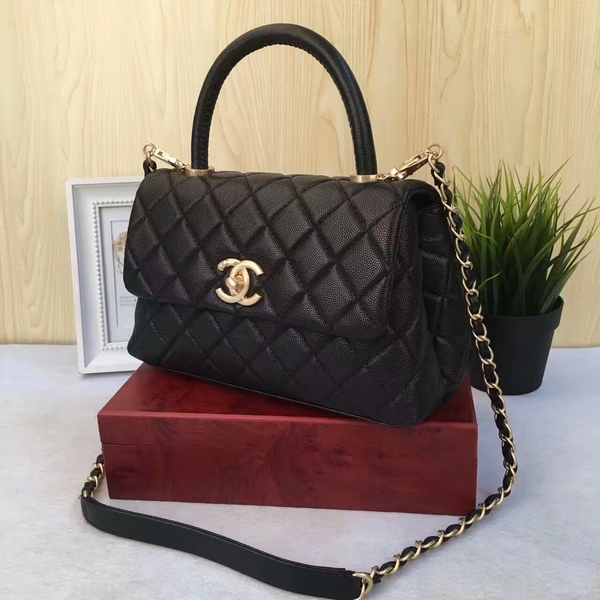 Chanel Tote Bag Black Original Calfskin Leather 92990 Glod