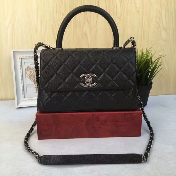 Chanel Tote Bag Black Original Calfskin Leather 92990 Silver