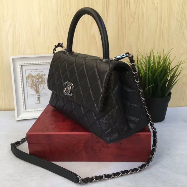 Chanel Tote Bag Black Original Calfskin Leather 92990 Silver