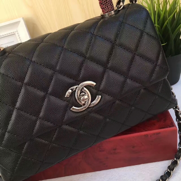 Chanel Tote Bag Black Original Calfskin Leather 92990A Silver