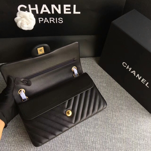 Chanel Flap Shoulder Bags Black Original Sheepskin CF1112 Glod