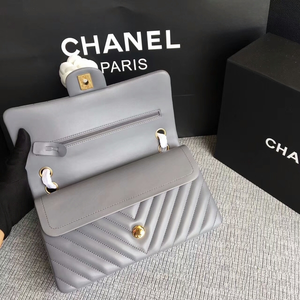 Chanel Flap Shoulder Bags Grey Original Sheepskin CF1112 Glod