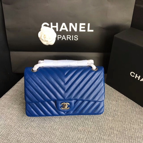 Chanel Flap Shoulder Bags Blue Original Sheepskin CF1112 Silver