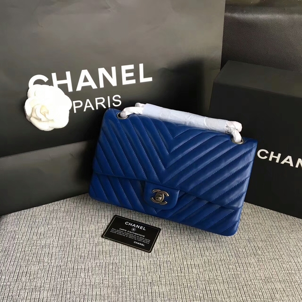 Chanel Flap Shoulder Bags Blue Original Sheepskin CF1112 Silver