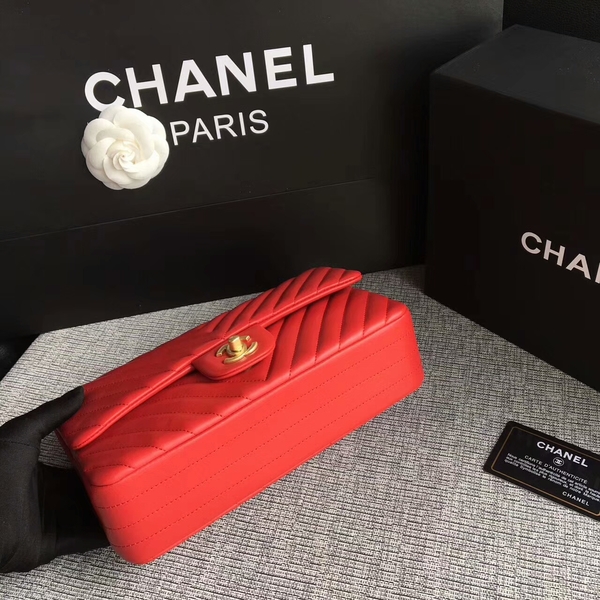 Chanel Flap Shoulder Bags Red Original Sheepskin CF1112 Glod