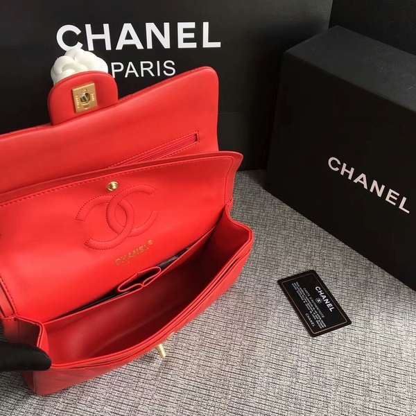 Chanel Flap Shoulder Bags Red Original Sheepskin CF1112 Glod