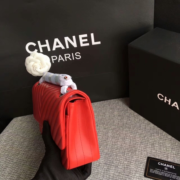 Chanel Flap Shoulder Bags Red Original Sheepskin CF1112 Silver