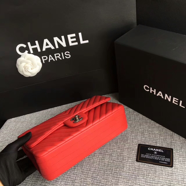 Chanel Flap Shoulder Bags Red Original Sheepskin CF1112 Silver