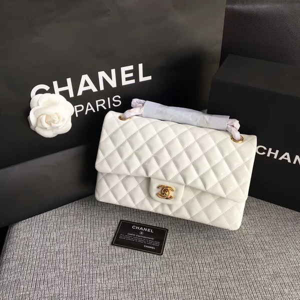 Chanel Flap Shoulder Bags White Original Patent Leather CF1112 Glod