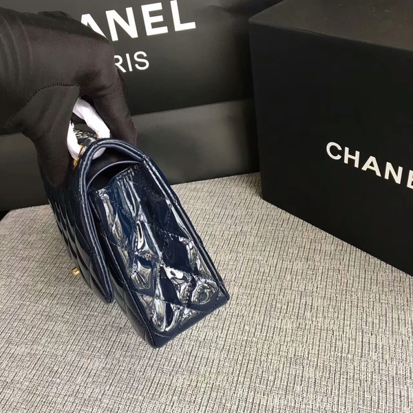 Chanel Flap Shoulder Bags Dark Blue Original Patent Leather CF1112 Glod