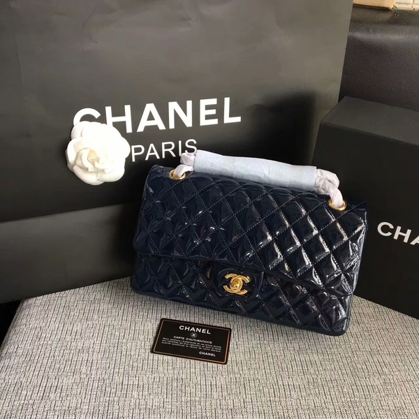 Chanel Flap Shoulder Bags Dark Blue Original Patent Leather CF1112 Glod