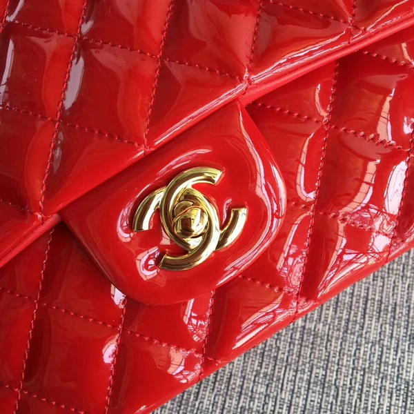 Chanel Flap Shoulder Bags Red Original Patent Leather CF1112 Glod