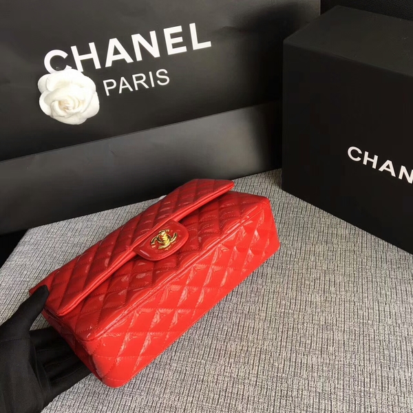 Chanel Flap Shoulder Bags Red Original Patent Leather CF1112 Glod