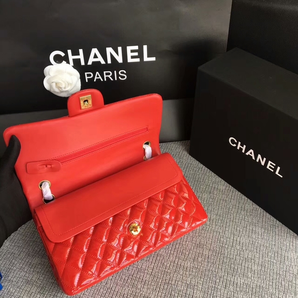 Chanel Flap Shoulder Bags Red Original Patent Leather CF1112 Glod