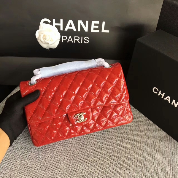 Chanel Flap Shoulder Bags Red Original Patent Leather CF1112 Silver