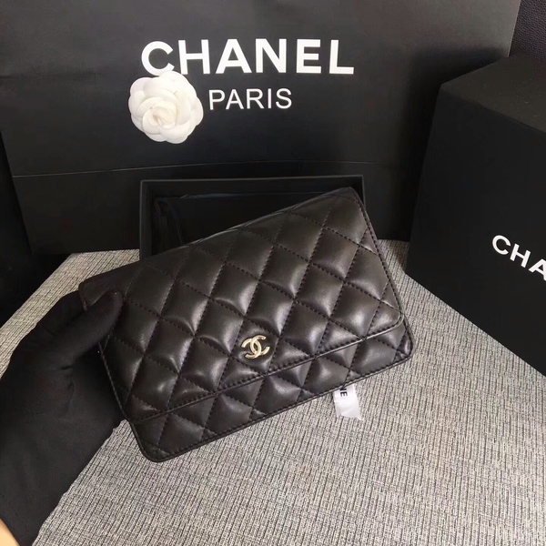 Chanel WOC Flap Bag Black Original Sheepskin Leather 33814 Silver