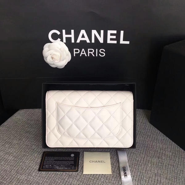 Chanel WOC Flap Bag White Original Sheepskin Leather 33814 Silver