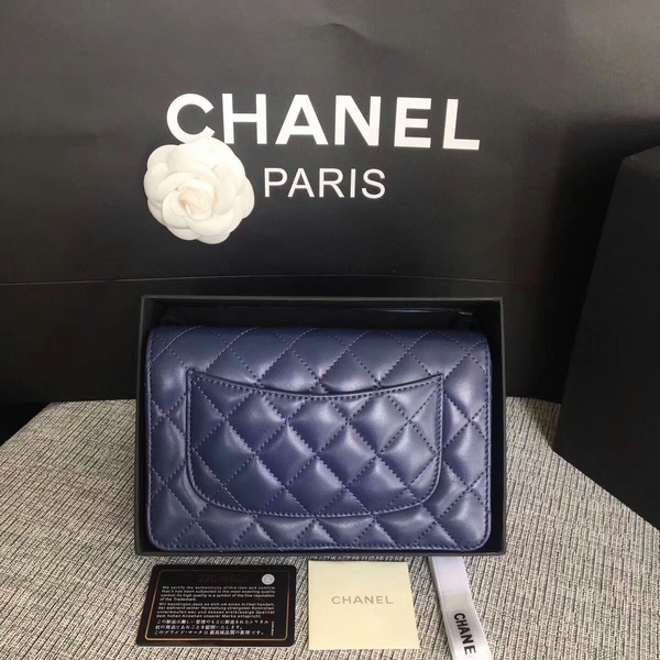 Chanel WOC Flap Bag Dark Blue Original Sheepskin Leather 33814 Glod