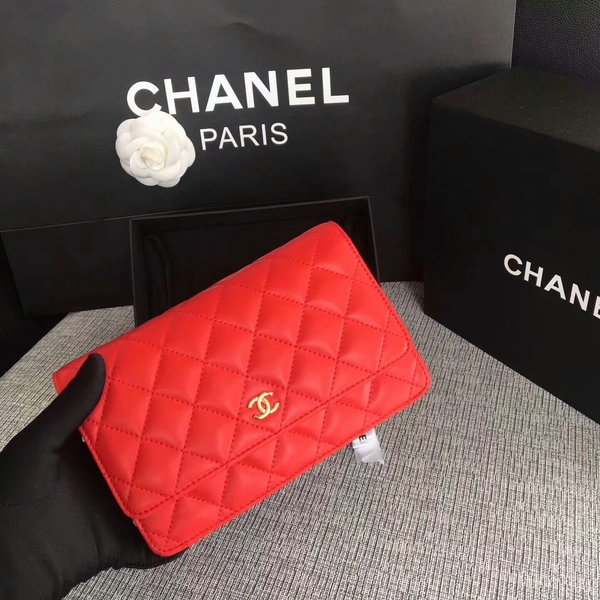 Chanel WOC Flap Bag Red Original Sheepskin Leather 33814 Glod