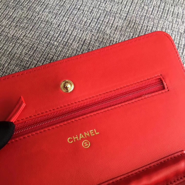 Chanel WOC Flap Bag Red Original Sheepskin Leather 33814 Glod