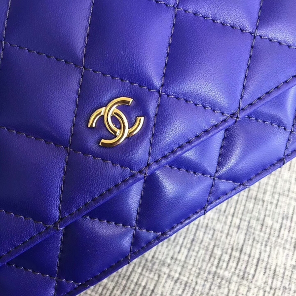 Chanel WOC Flap Bag Blue Original Sheepskin Leather 33814 Glod