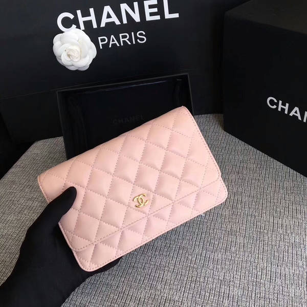 Chanel WOC Flap Bag Light Pink Original Sheepskin Leather 33814 Glod