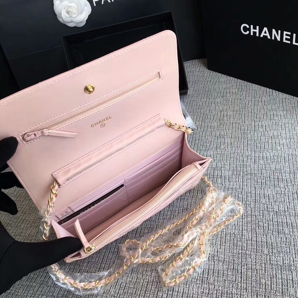 Chanel WOC Flap Bag Light Pink Original Sheepskin Leather 33814 Glod