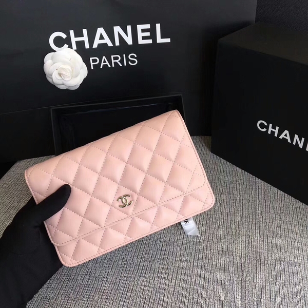 Chanel WOC Flap Bag Light Pink Original Sheepskin Leather 33814 Silver