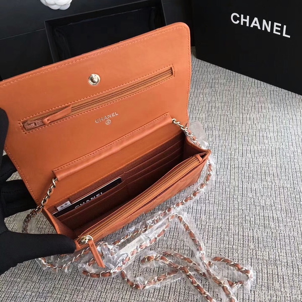 Chanel WOC Flap Bag Orange Original Sheepskin Leather 33814 Silver