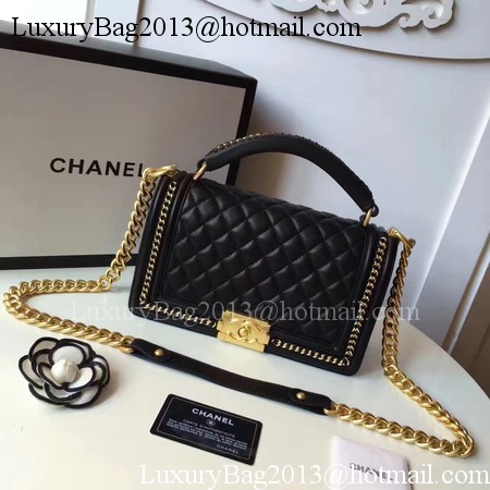 Boy Chanel Top Handle Flap Bag Original Sheepskin Leather A94804 Black